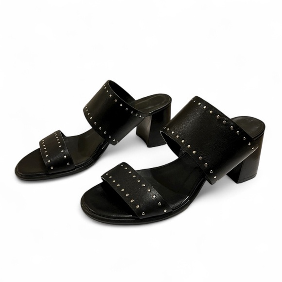 Jigsaw Black Studded Mule Heels Sandals Leather Size 40/US 9 - Picture 1 of 12